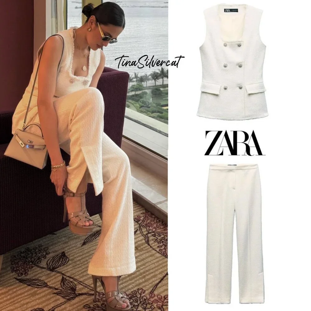 BLOGGER'S FAVE! Zara Textured Metallic Thread Pants Ecru